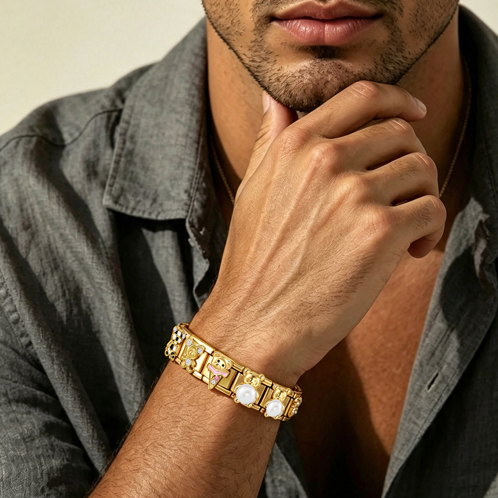 All stainless steel 3D bear Italian modular bracelet, handmade DIY, freely combinable watch strap chain