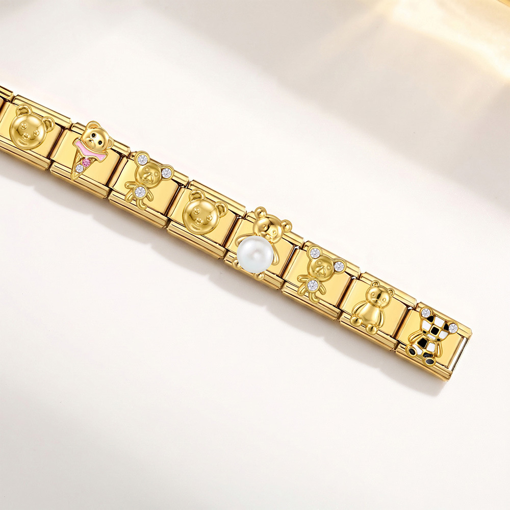 All stainless steel 3D bear Italian modular bracelet, handmade DIY, freely combinable watch strap chain
