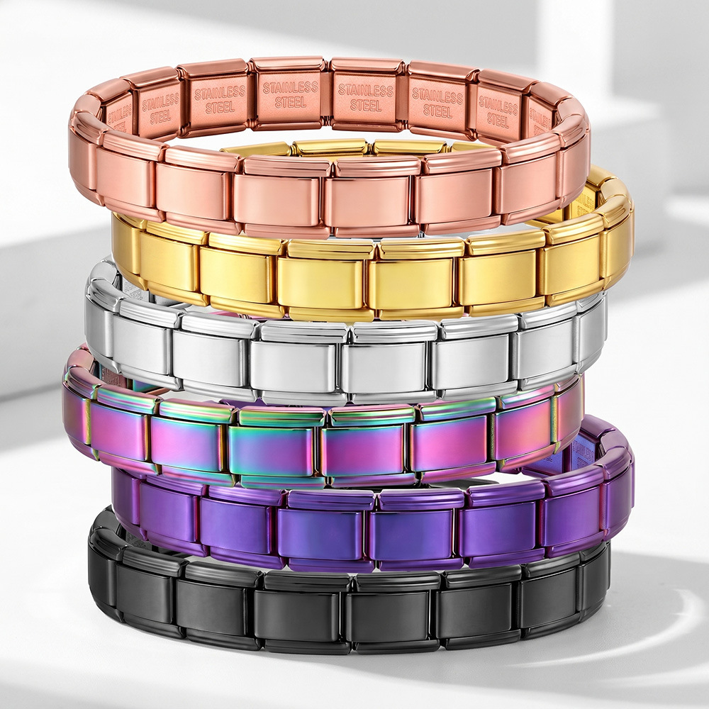Titanium steel vacuum-plated real gold IP electroplated Italian modular bracelet basic elastic watch strap chain Italian Charm