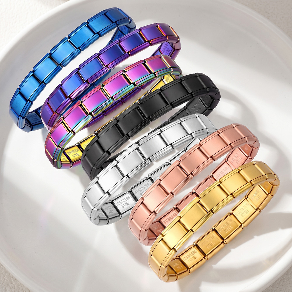 Titanium steel vacuum-plated real gold IP electroplated Italian modular bracelet basic elastic watch strap chain Italian Charm