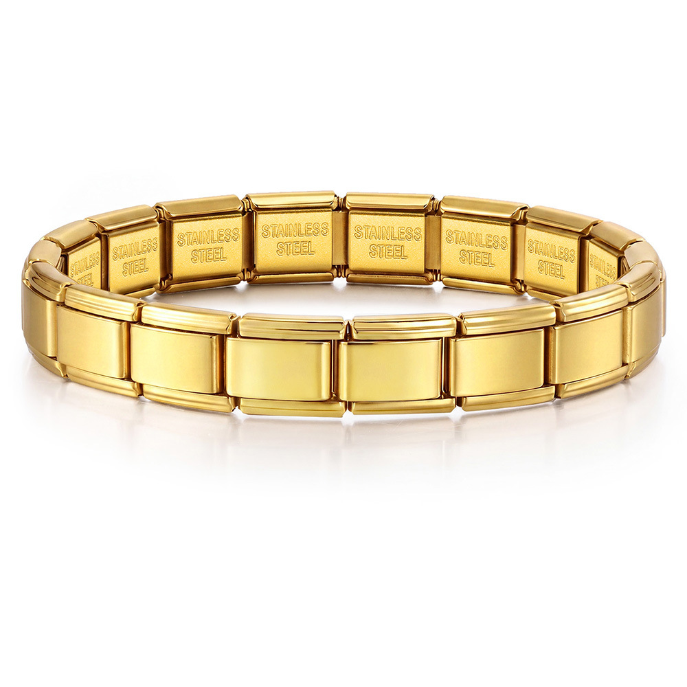 Titanium steel vacuum-plated real gold IP electroplated Italian modular bracelet basic elastic watch strap chain Italian Charm
