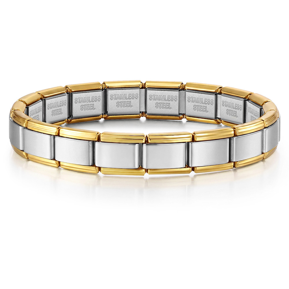 Titanium steel vacuum-plated real gold IP electroplated Italian modular bracelet basic elastic watch strap chain Italian Charm