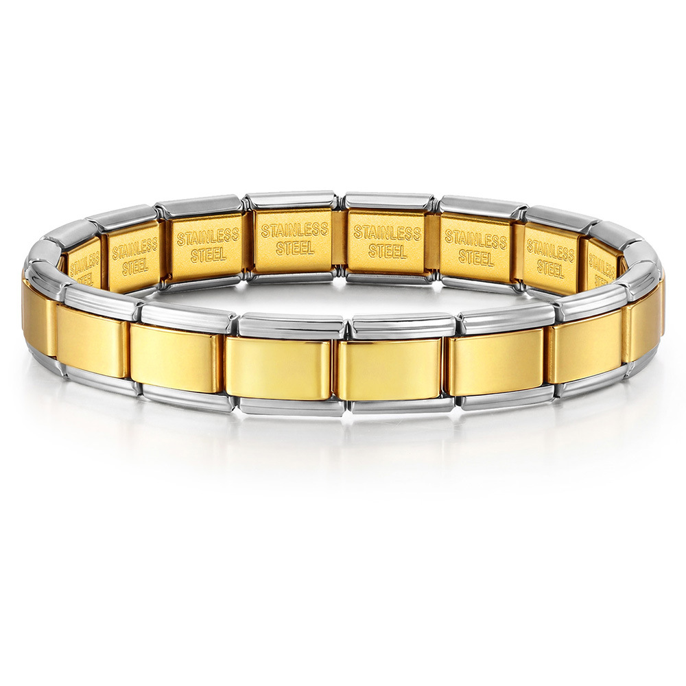 Titanium steel vacuum-plated real gold IP electroplated Italian modular bracelet basic elastic watch strap chain Italian Charm