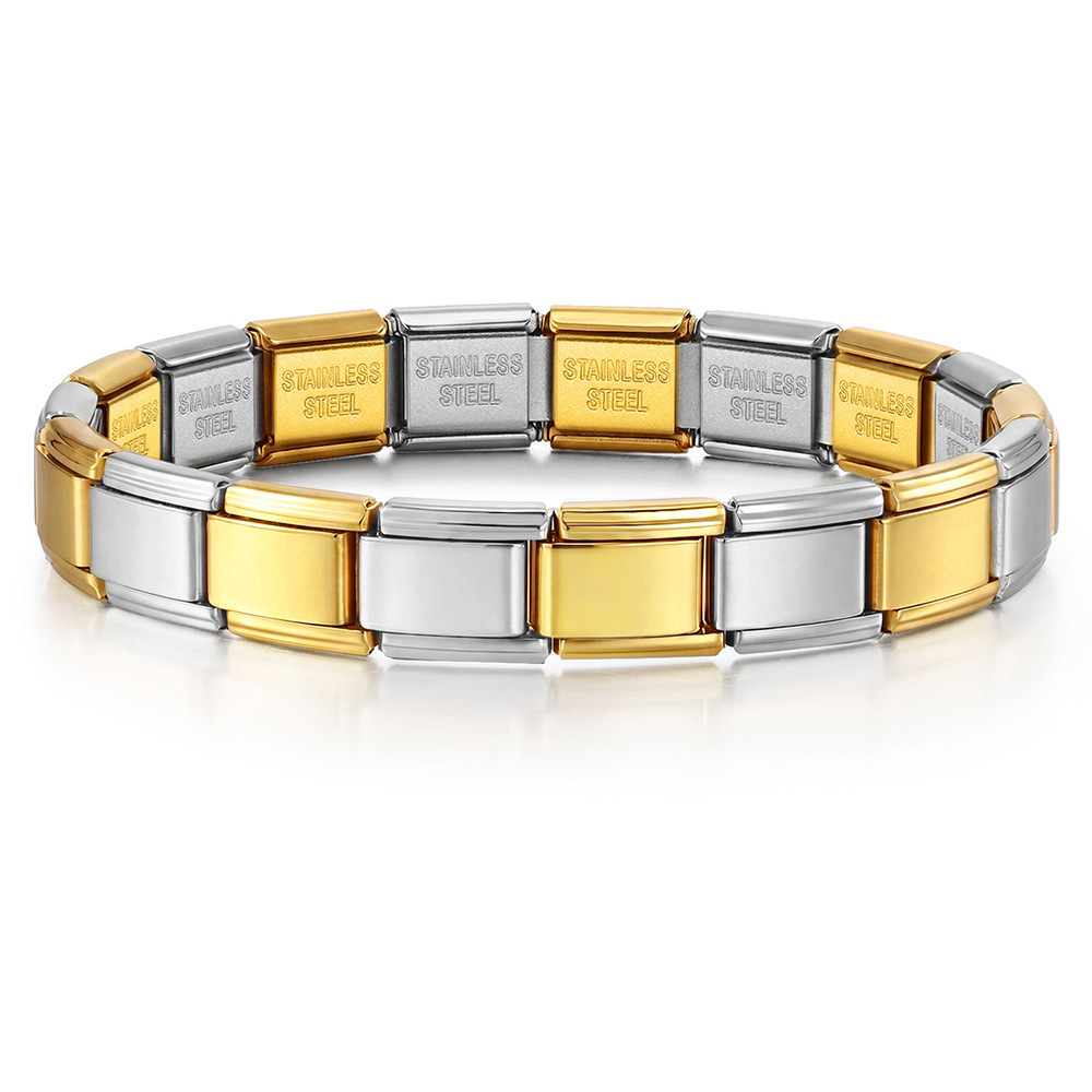 Titanium steel vacuum-plated real gold IP electroplated Italian modular bracelet basic elastic watch strap chain Italian Charm