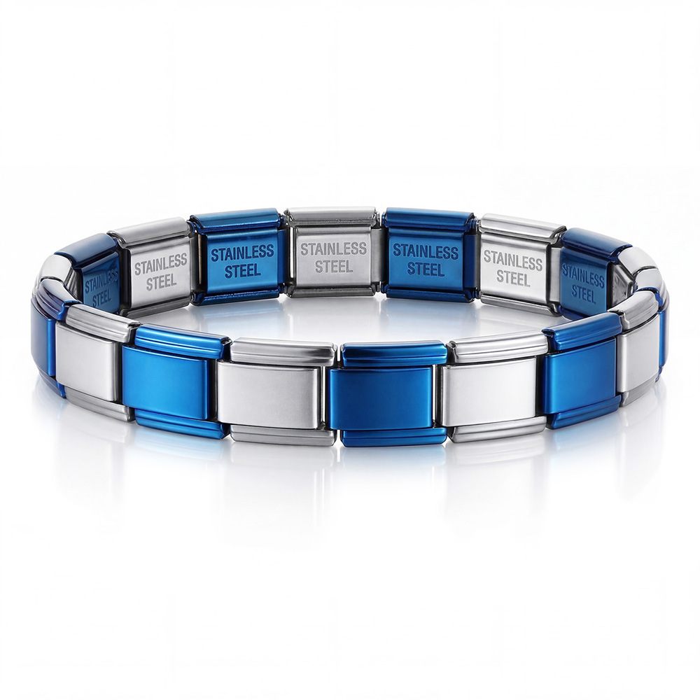 Titanium steel vacuum-plated real gold IP electroplated Italian modular bracelet basic elastic watch strap chain Italian Charm