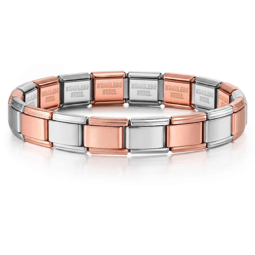 Titanium steel vacuum-plated real gold IP electroplated Italian modular bracelet basic elastic watch strap chain Italian Charm