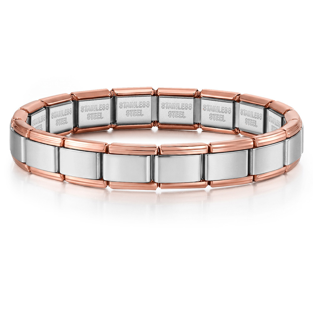 Titanium steel vacuum-plated real gold IP electroplated Italian modular bracelet basic elastic watch strap chain Italian Charm
