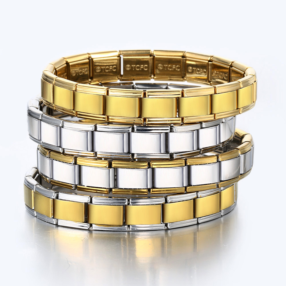 Titanium steel vacuum-plated real gold IP electroplated Italian modular bracelet basic elastic watch strap chain Italian Charm