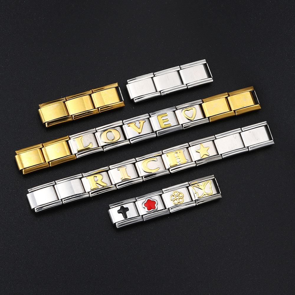 New titanium steel gold-plated English letter DIY Italian modular bracelet