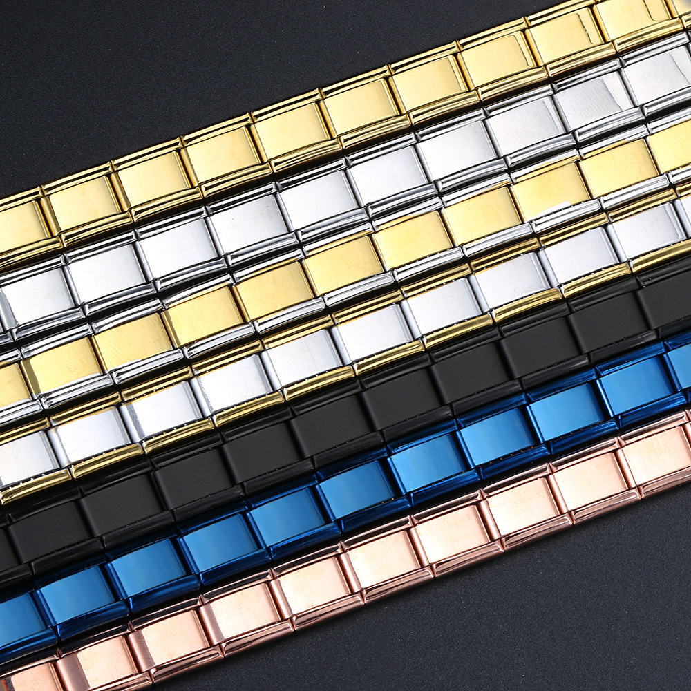 Photo multifunctional Italian modular bracelet with elastic block splicing titanium steel strap.