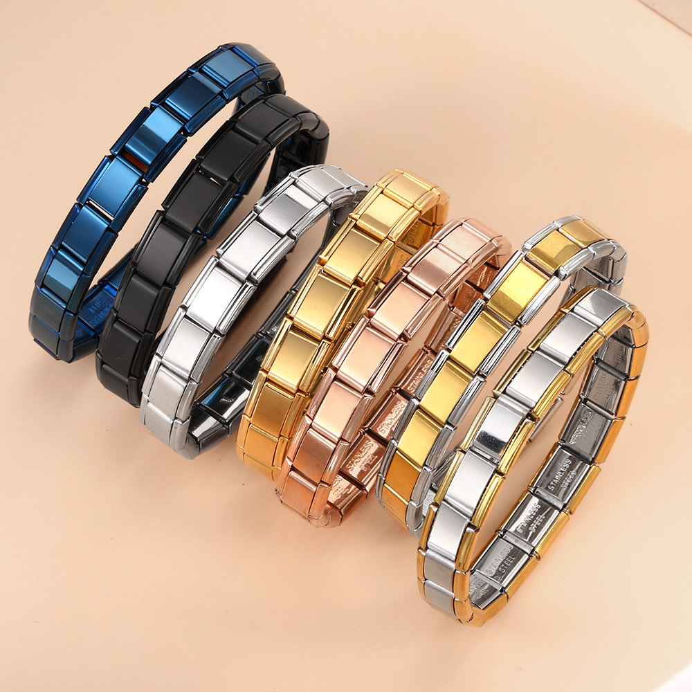 Photo multifunctional Italian modular bracelet with elastic block splicing titanium steel strap.