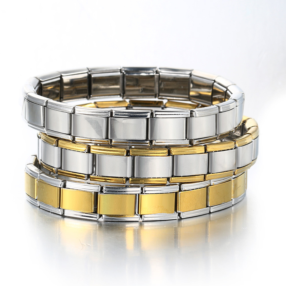 Photo multifunctional Italian modular bracelet with elastic block splicing titanium steel strap.