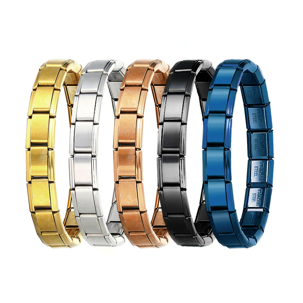 Photo multifunctional Italian modular bracelet with elastic block splicing titanium steel strap.