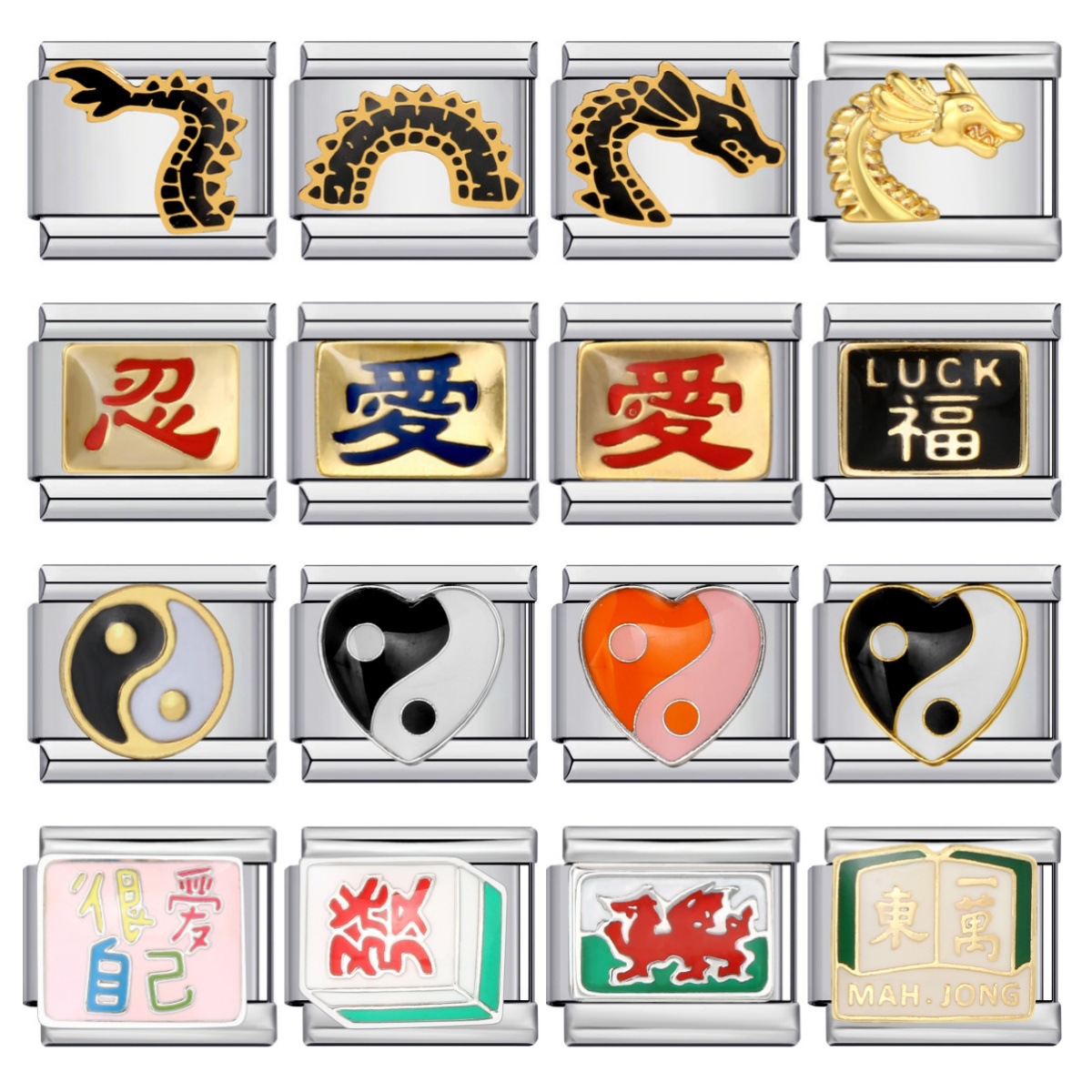 Chinese cultural elements, Italian modular bracelet, titanium steel gold-plated, DIY detachable watch strap chain.