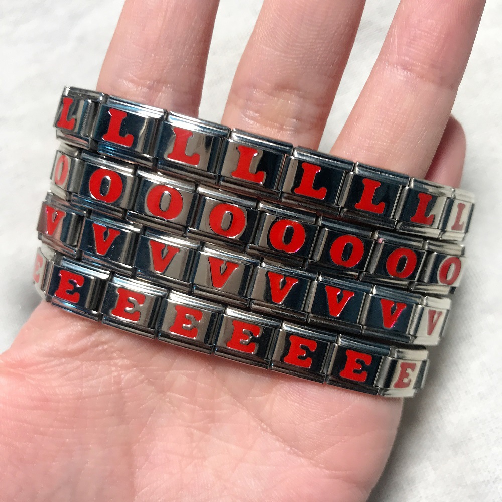 New titanium steel red English letter DIY Italian modular bracelet