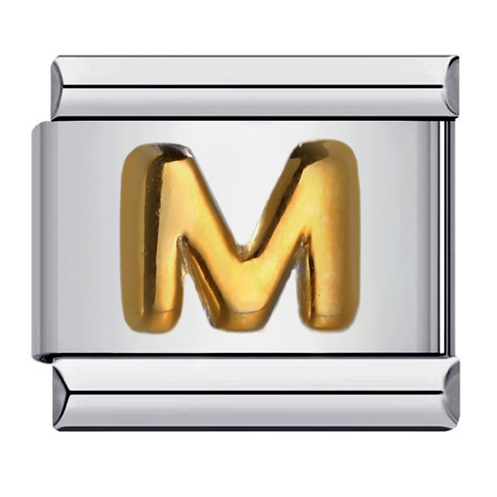 Popular Titanium Steel Gold-Plated Raised English Letter DIY Italian Modular Bracelet