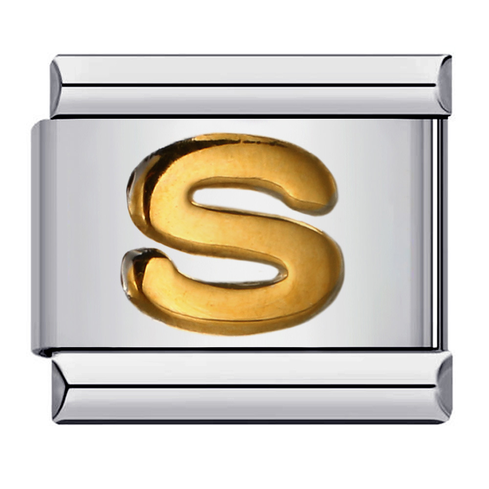 Popular Titanium Steel Gold-Plated Raised English Letter DIY Italian Modular Bracelet