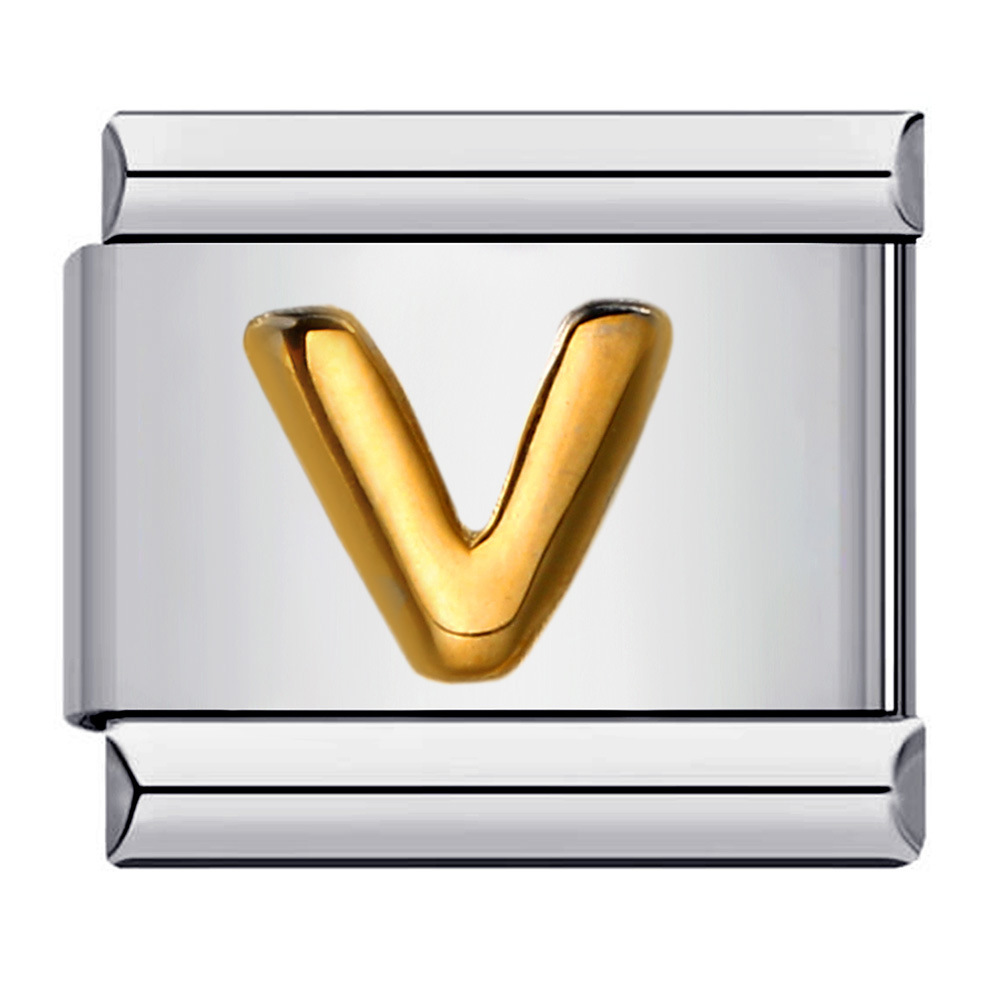 Popular Titanium Steel Gold-Plated Raised English Letter DIY Italian Modular Bracelet
