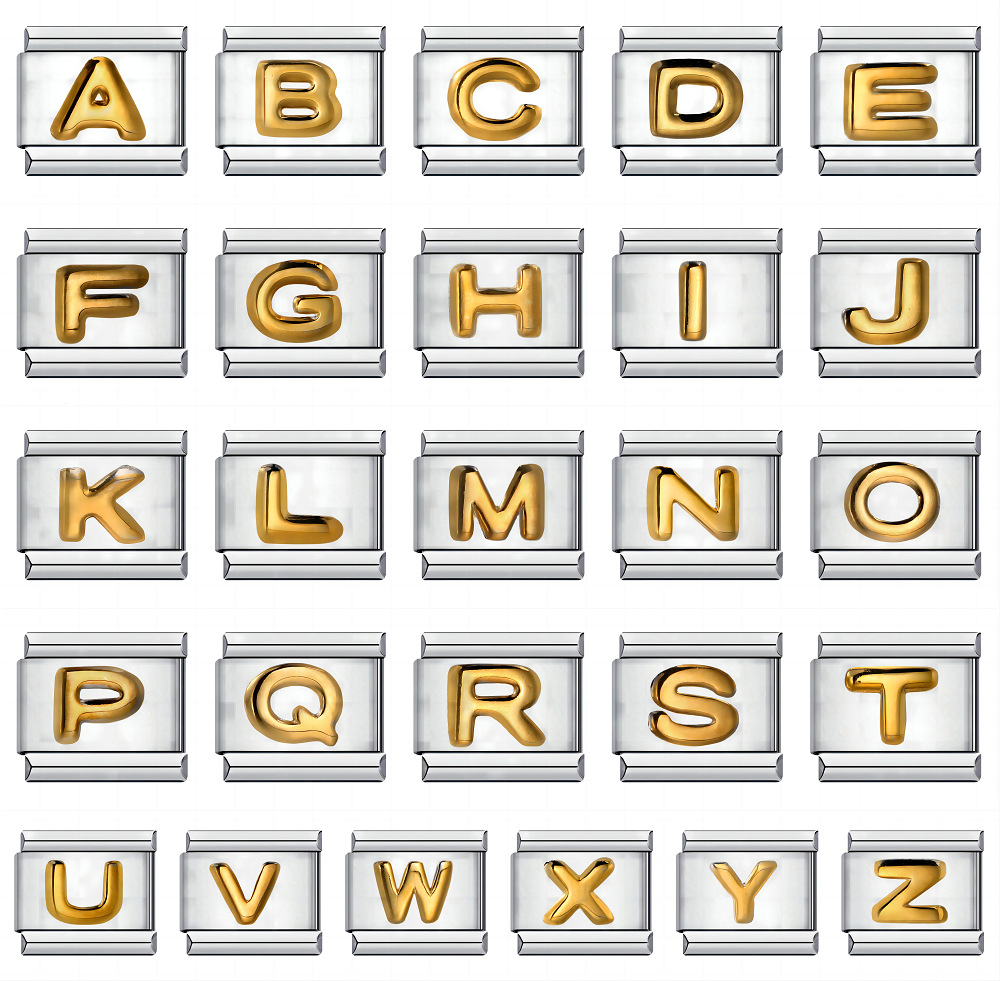 Popular Titanium Steel Gold-Plated Raised English Letter DIY Italian Modular Bracelet