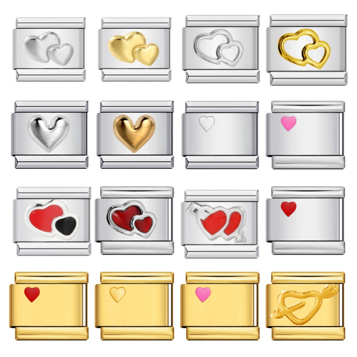 New Stamped Heart Pattern DIY Bracelet Titanium Steel Colored Oil Drip Italian Modular Bracelet Accessories Wholesale