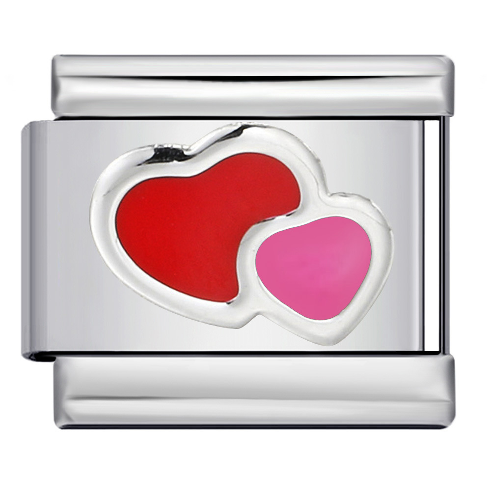 New Stamped Heart Pattern DIY Bracelet Titanium Steel Colored Oil Drip Italian Modular Bracelet Accessories Wholesale