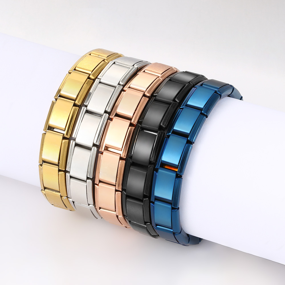 Laser engraving and lettering Italian modular bracelet with titanium steel watch strap chain.