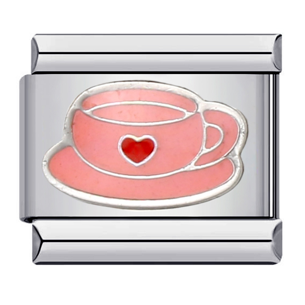 Pink Italian modular bracelet, titanium steel welded, gold-plated, oil-sprinkled, cartoon DIY free-assembly bracelet.