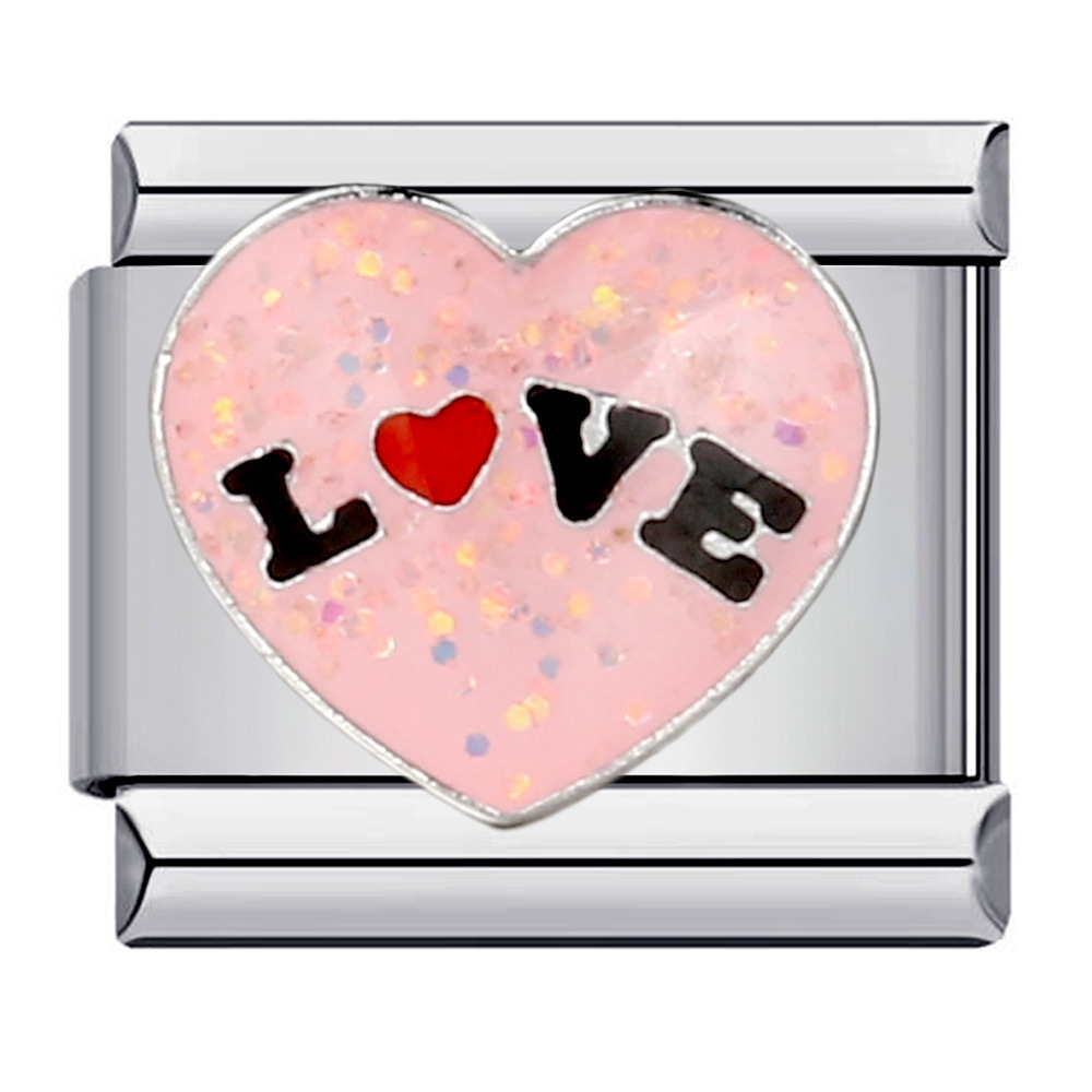 Pink Italian modular bracelet, titanium steel welded, gold-plated, oil-sprinkled, cartoon DIY free-assembly bracelet.