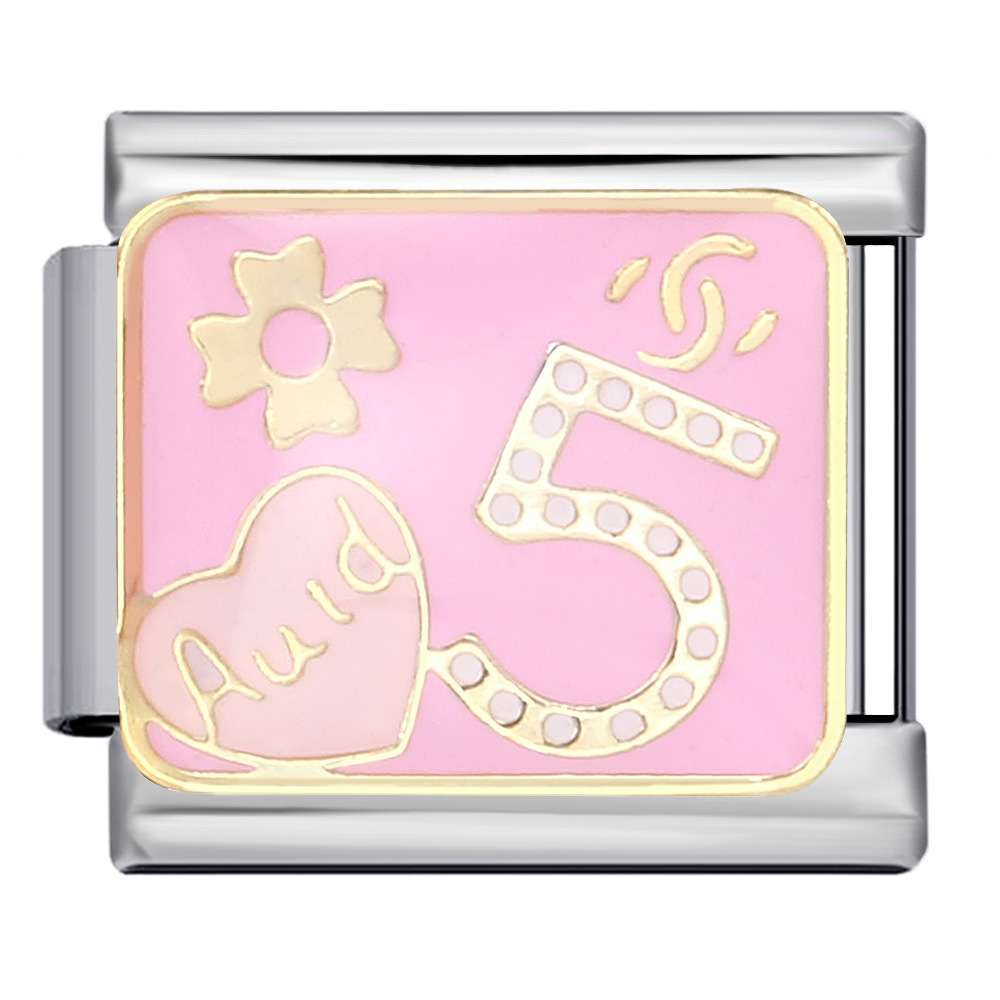 Pink Italian modular bracelet, titanium steel welded, gold-plated, oil-sprinkled, cartoon DIY free-assembly bracelet.