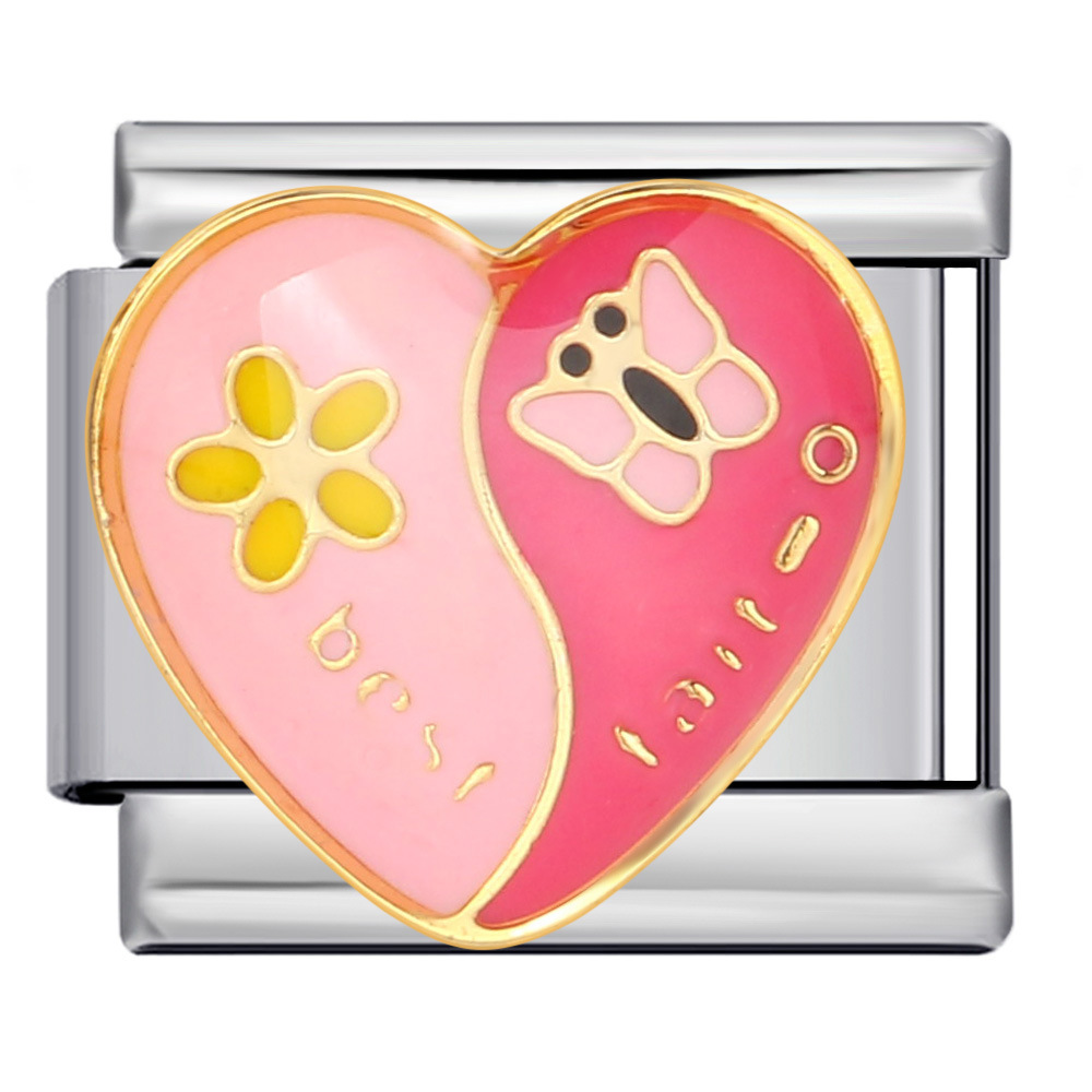 Pink Italian modular bracelet, titanium steel welded, gold-plated, oil-sprinkled, cartoon DIY free-assembly bracelet.