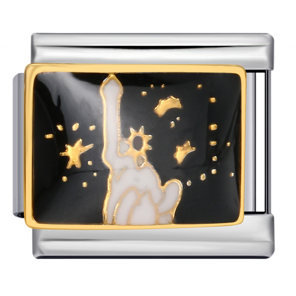 Black gold-plated, dripping oil cartoon DIY Italian modular bracelet with unique welding patterns, stainless steel bangle.