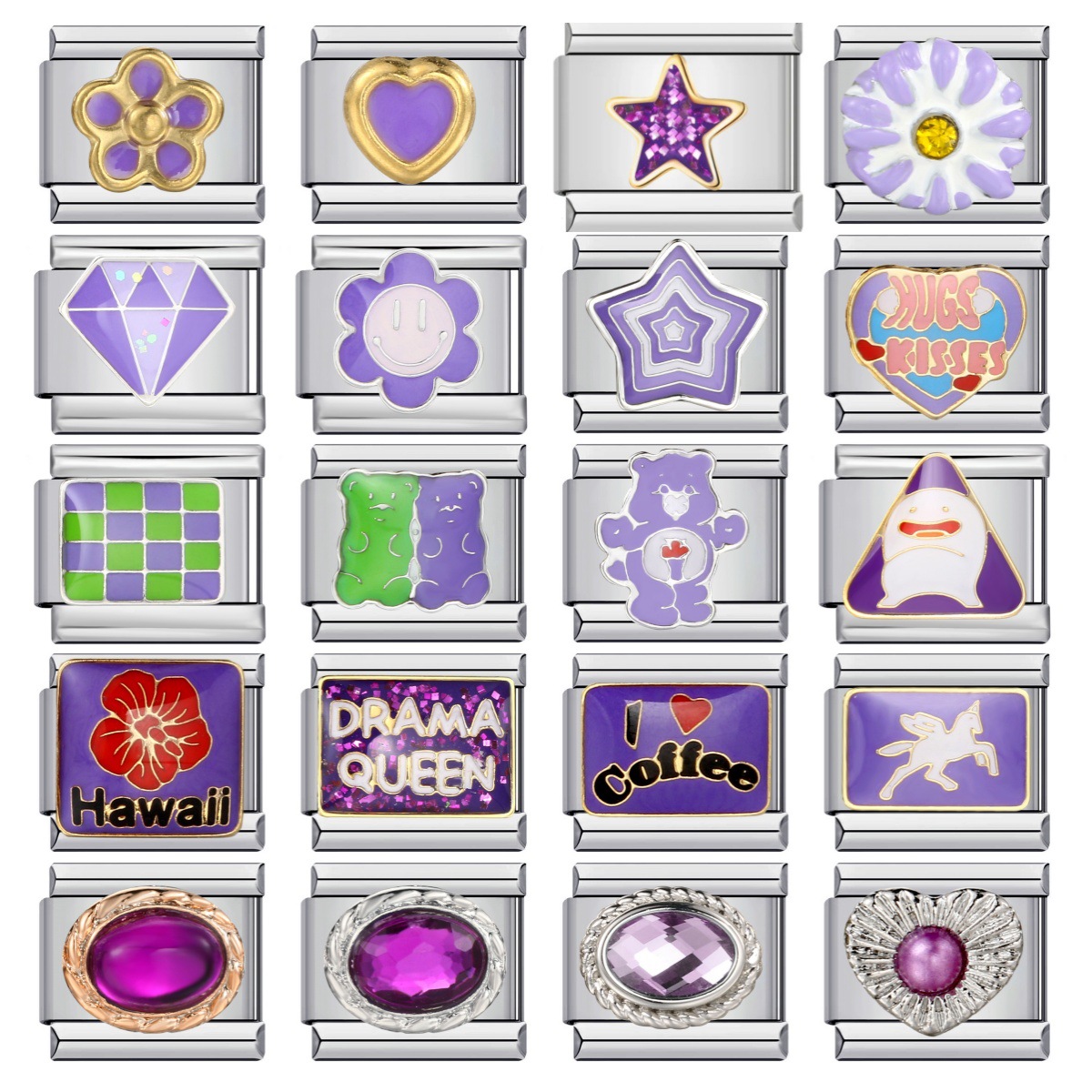 New stainless steel welded oil-drip mysterious purple DIY Italian modular bracelet charm