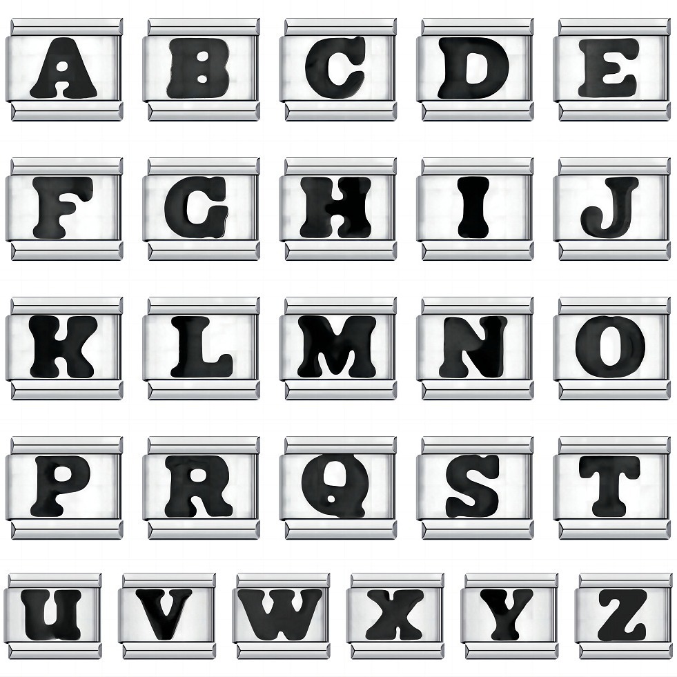New titanium steel black DIY Italian modular charm bracelet with English lettering