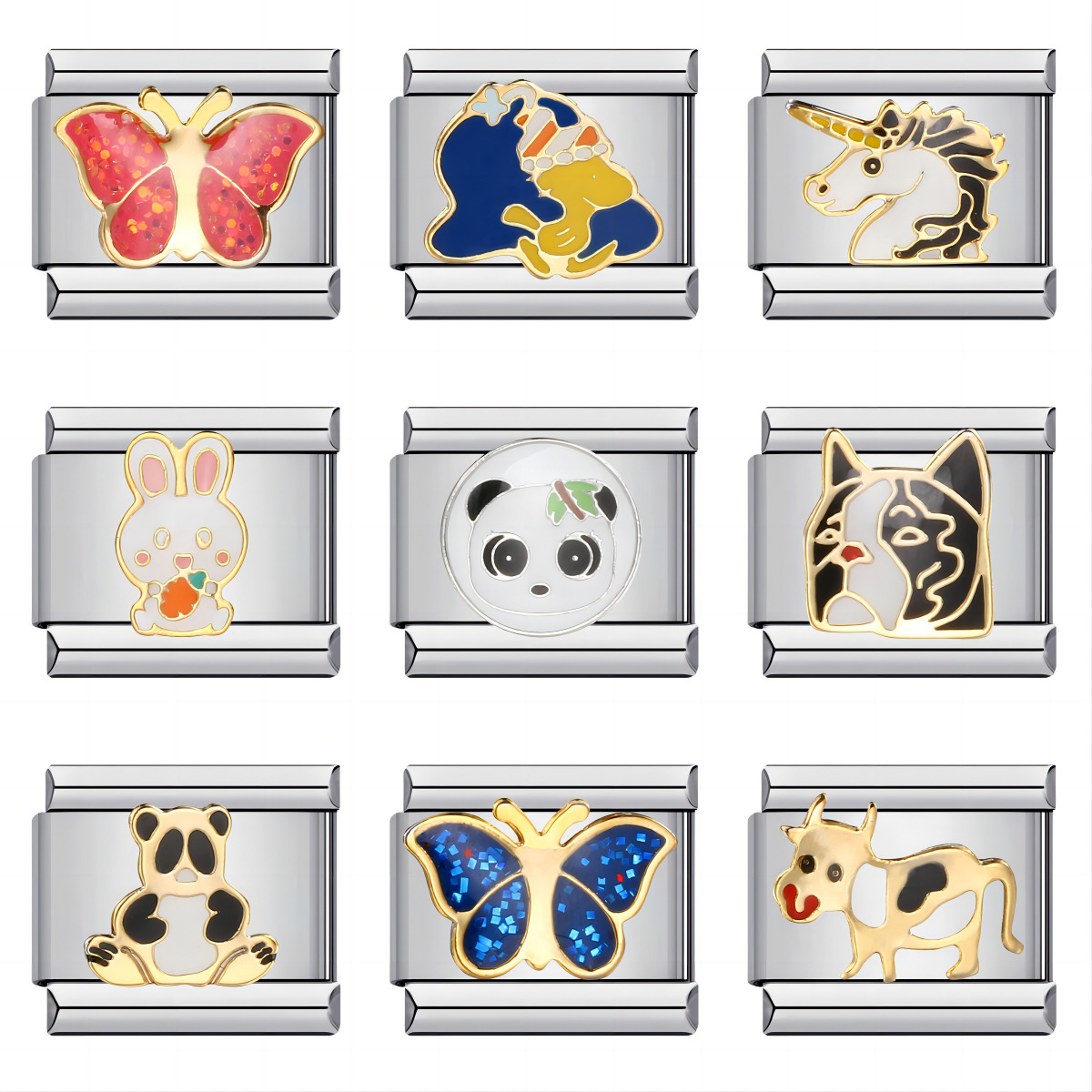 New stainless steel dripping cartoon DIY Italian modular bracelet with personalized welding patterns and elastic splicing.