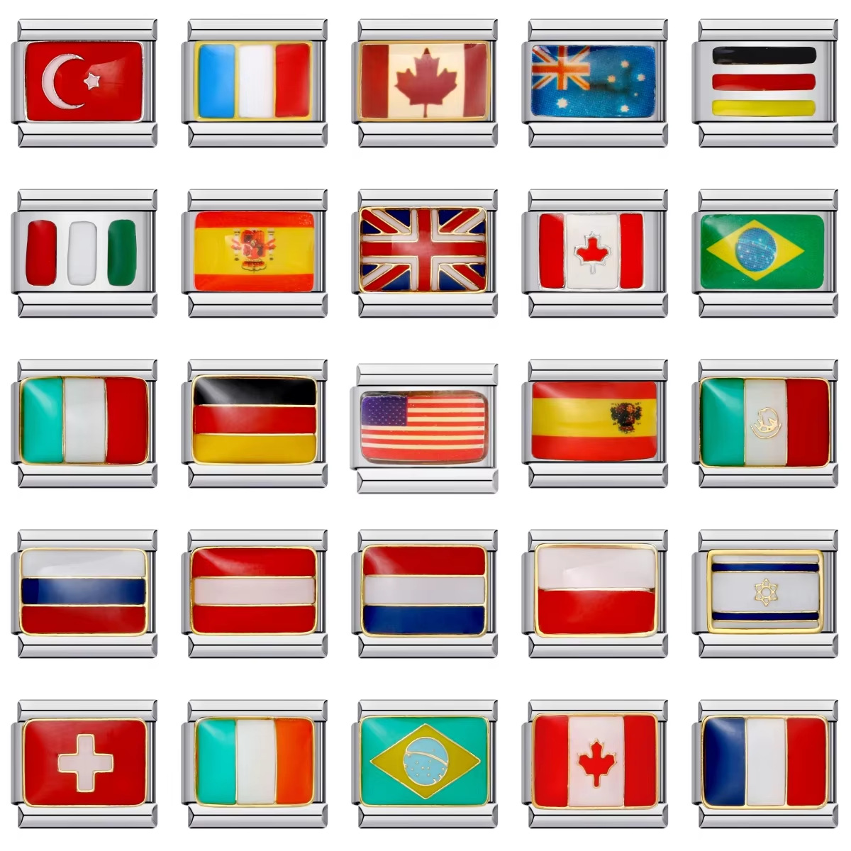 Flag and national flag Italian modular bracelet stainless steel gold-plated drip oil welded pattern DIY bracelet wholesale