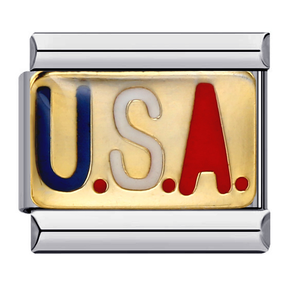 Flag and national flag Italian modular bracelet stainless steel gold-plated drip oil welded pattern DIY bracelet wholesale