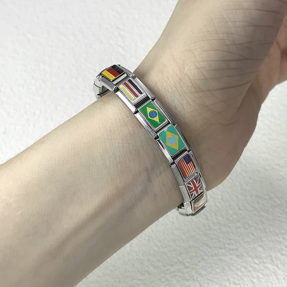 Flag and national flag Italian modular bracelet stainless steel gold-plated drip oil welded pattern DIY bracelet wholesale