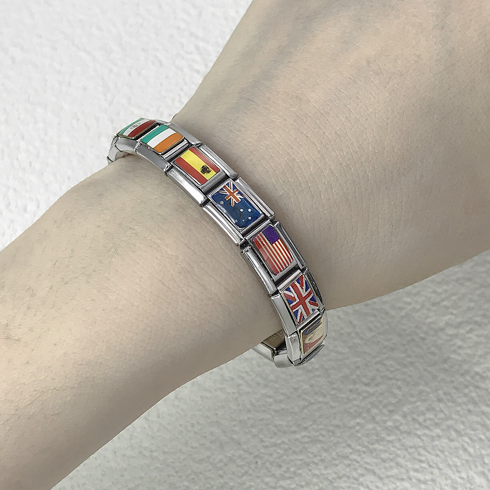 Flag and national flag Italian modular bracelet stainless steel gold-plated drip oil welded pattern DIY bracelet wholesale