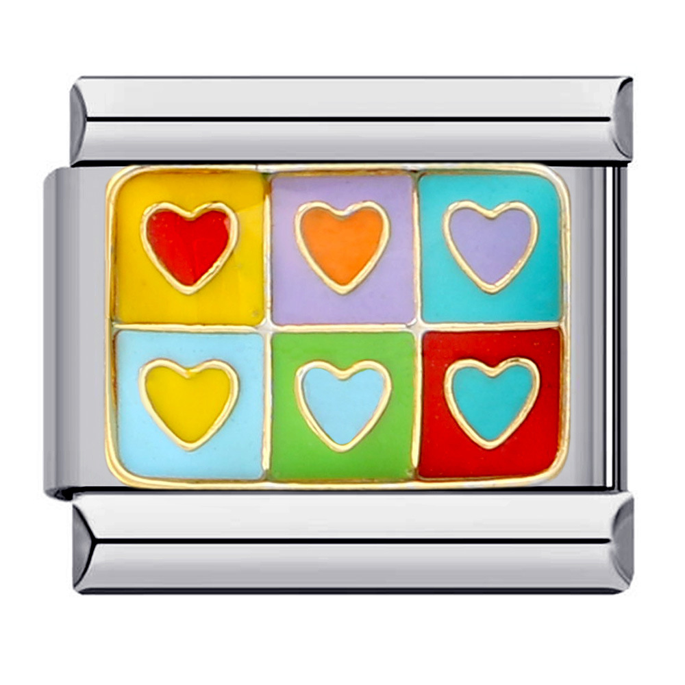 Cross-border hot-selling heart-shaped titanium steel welded oil-dripping bracelet, cartoon DIY Italian modular bracelet wholesale.