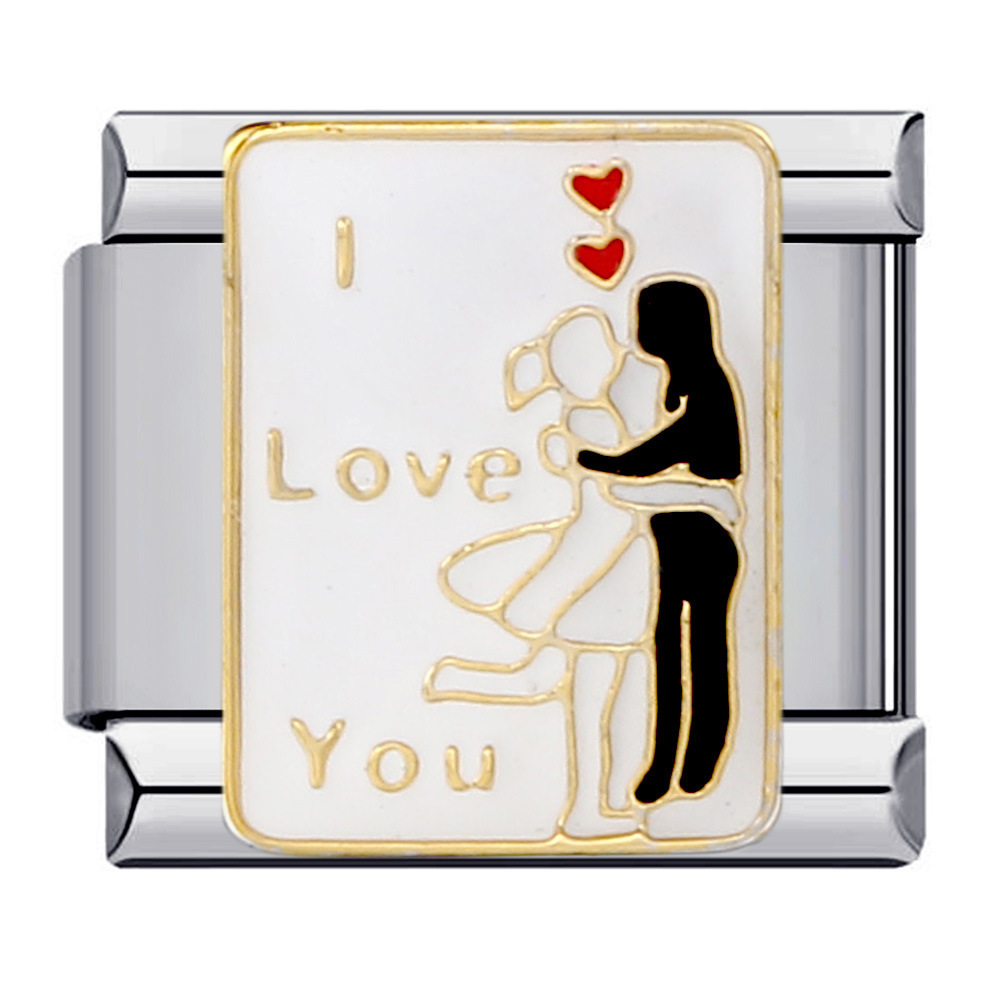 Cross-border hot-selling heart-shaped titanium steel welded oil-dripping bracelet, cartoon DIY Italian modular bracelet wholesale.