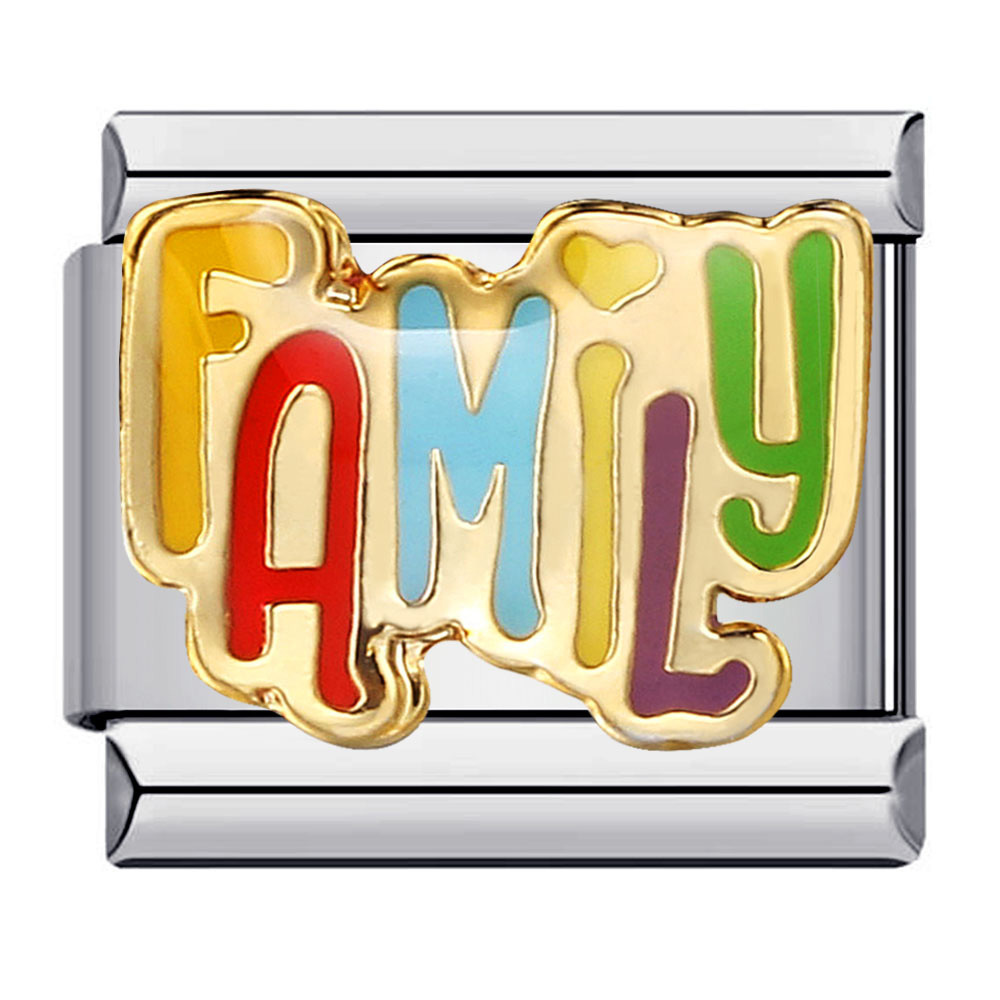DIY elastic bracelet with family theme, stainless steel welding and oil dripping, Italian modular bracelet accessories wholesale.