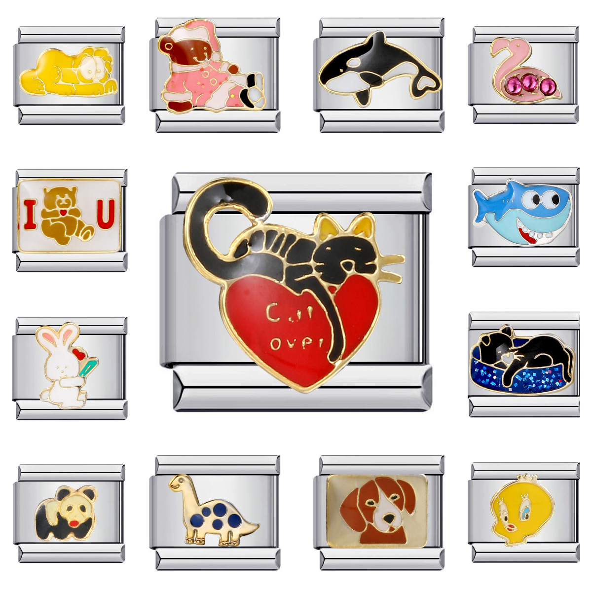 New cute animal Italian modular bracelet, titanium steel welded pattern, dripping oil cartoon DIY fashion bangle