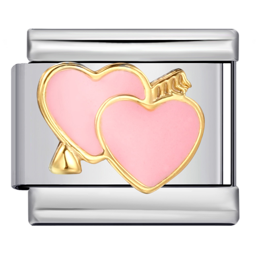 New Valentine's Day themed Italian modular bracelet, stainless steel welded oil-dripping cartoon DIY fashion bangle