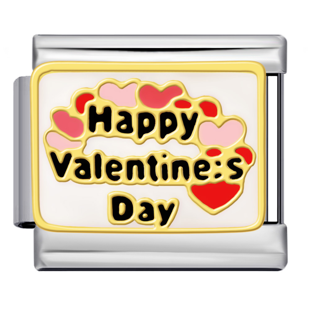New Valentine's Day themed Italian modular bracelet, stainless steel welded oil-dripping cartoon DIY fashion bangle
