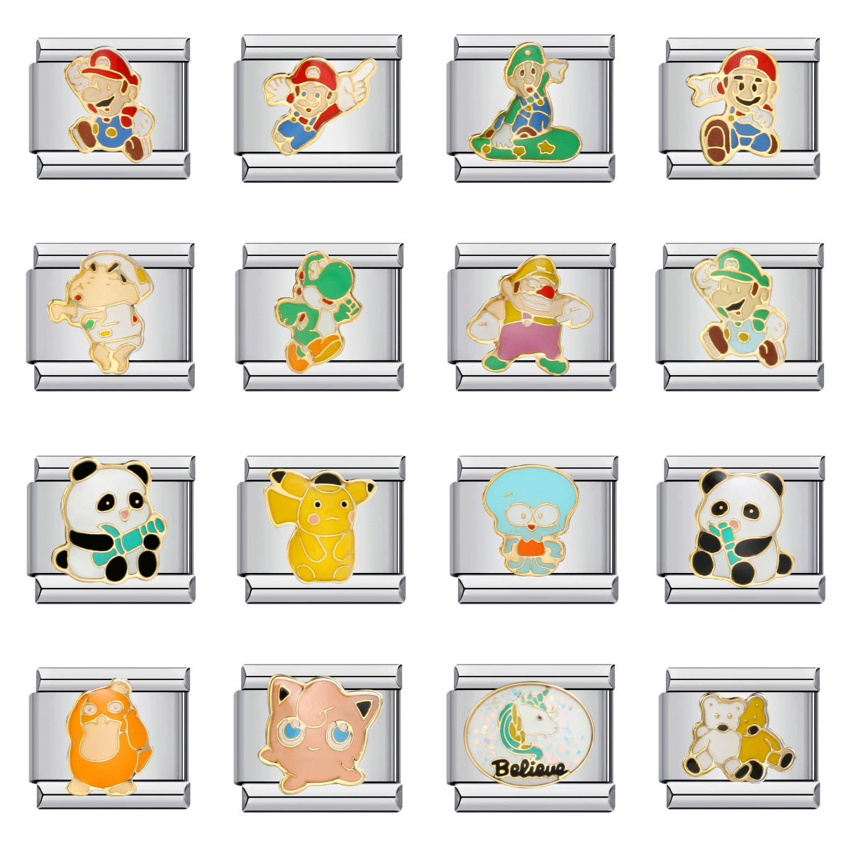 Classic cartoon character Italian modular bracelet, titanium steel gold-plated, oil-sprinkled, DIY welded pattern bangle.