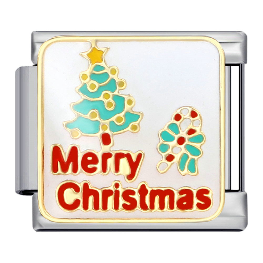 Popular European and American Christmas Party DIY Bracelet: Titanium Steel Gold Plated with Drip Oil Welding Pattern, Italian Modular Bracelet