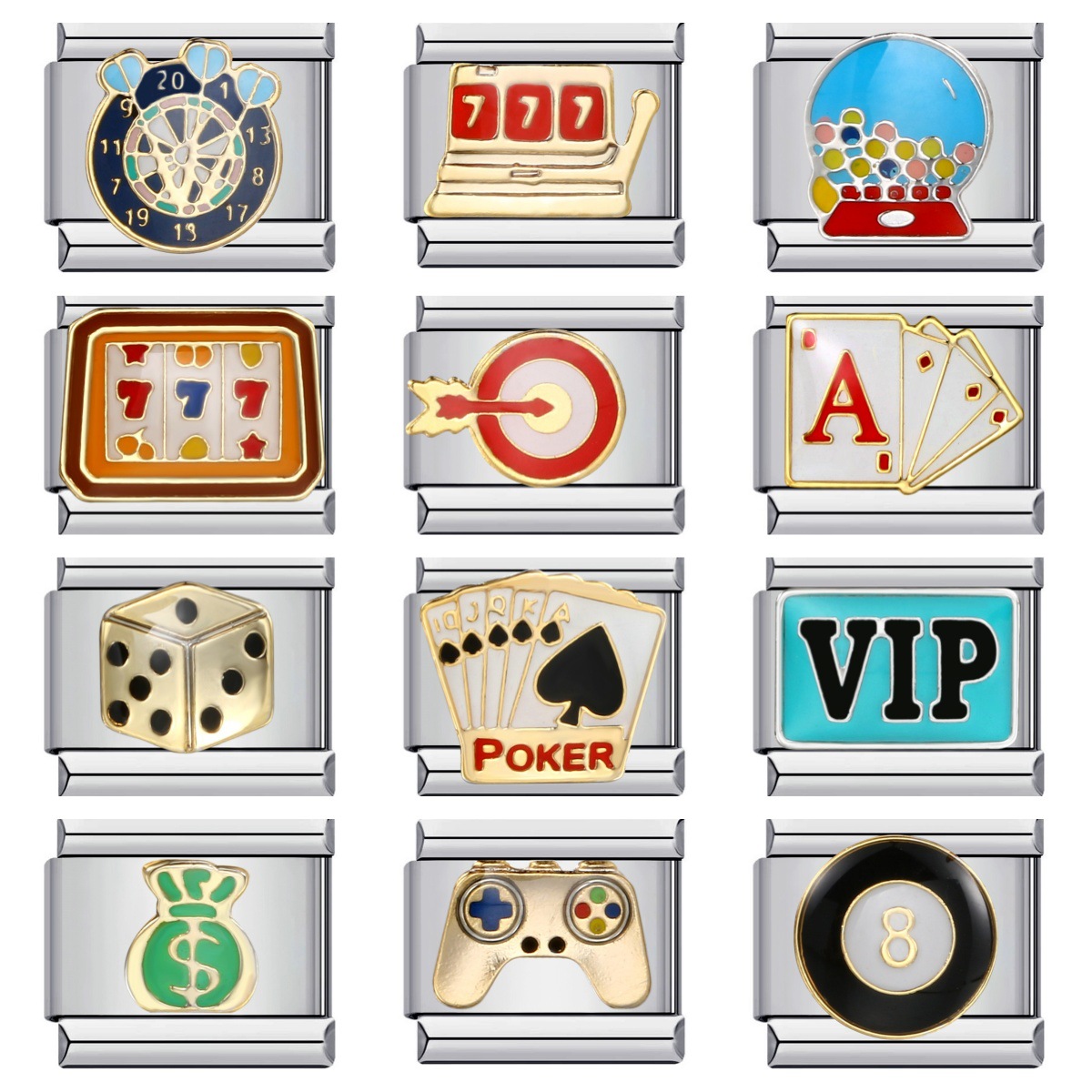 New stainless steel Italian modular bracelet for chess and card games, gold-plated, oil-sprinkled, personalized DIY welded bracelet wholesale.