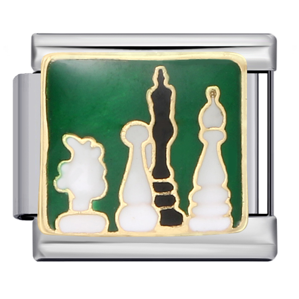 New stainless steel Italian modular bracelet for chess and card games, gold-plated, oil-sprinkled, personalized DIY welded bracelet wholesale.