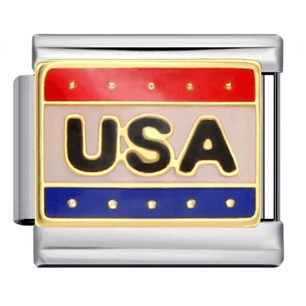 Flag-shaped titanium steel welded oil-dripping cartoon DIY Italian modular bracelet, European and American popular fashion elastic bangle