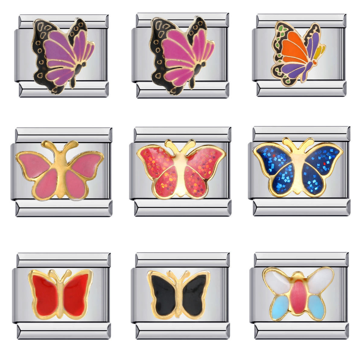Colorful butterfly Italian modular bracelet, titanium steel welded pattern, dripping oil DIY bracelet, Italian charm